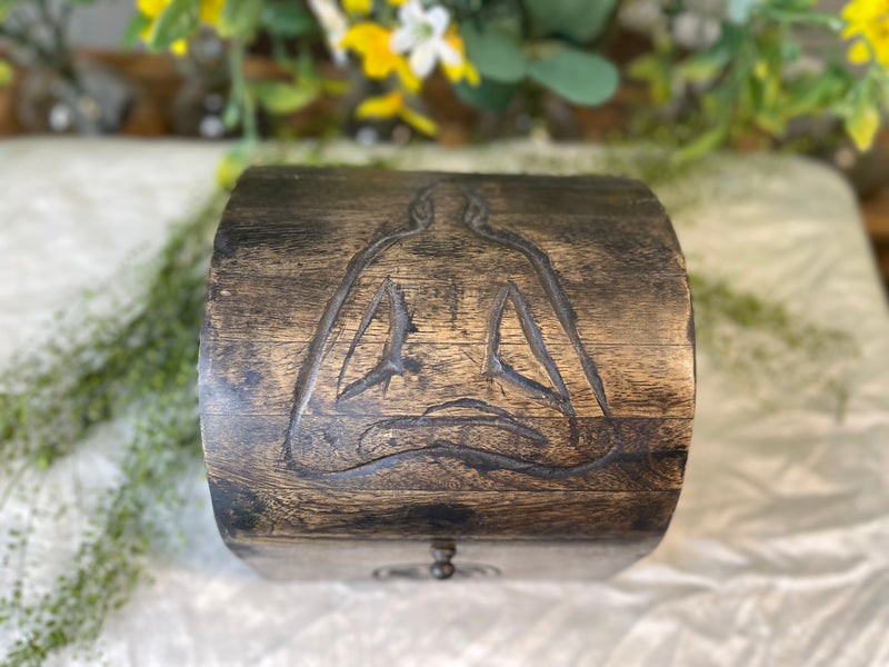 Yoga Man / Om Carved Wood Dome Lid Box FB1663