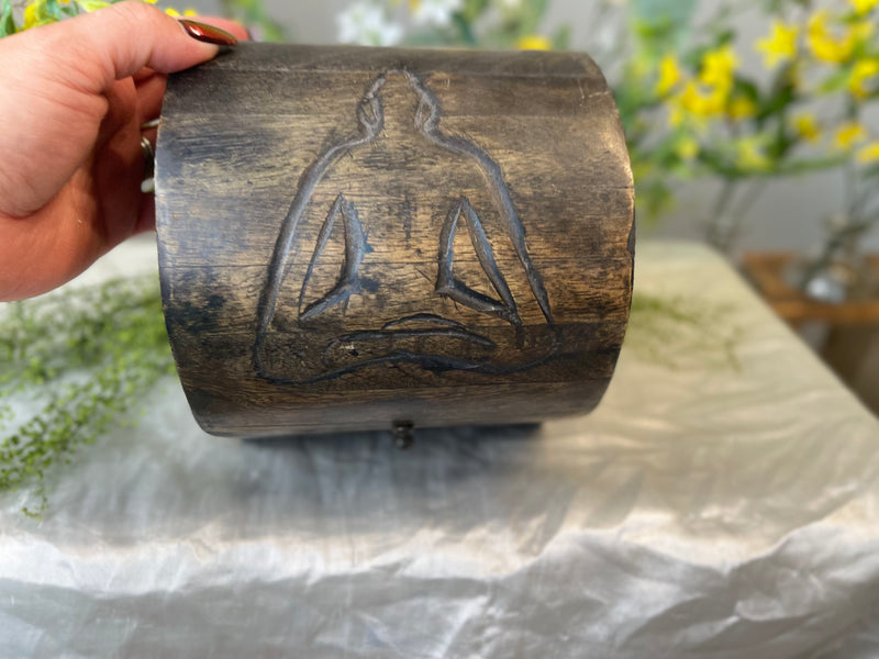 Yoga Man / Om Carved Wood Dome Lid Box FB1663