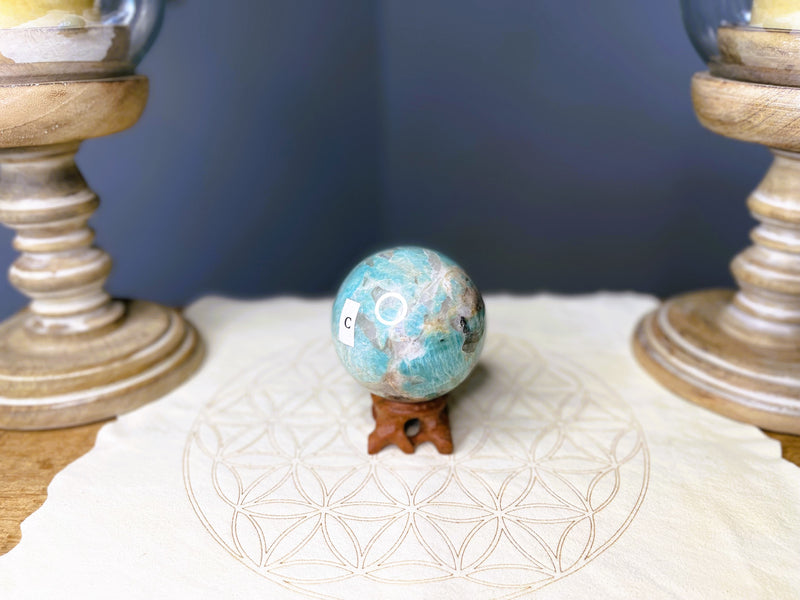 Graphic Amazonite (Amazonite with Smoky Quartz) Sphere from Madagascar FB1558