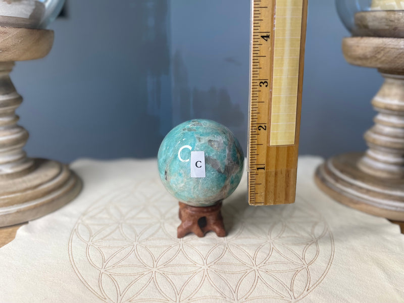 Graphic Amazonite (Amazonite with Smoky Quartz) Sphere from Madagascar FB1558