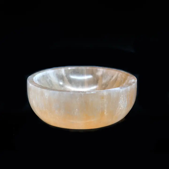 Orange Selenite Round Bowl from Morocco, strong vibration, Angelic Realm FB2182