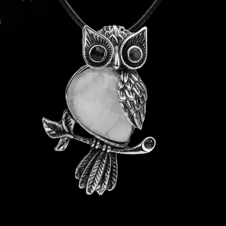 Gemstone Owls on Branch in Assorted Gemstones with cord, Totem Spirit Animal FB3477