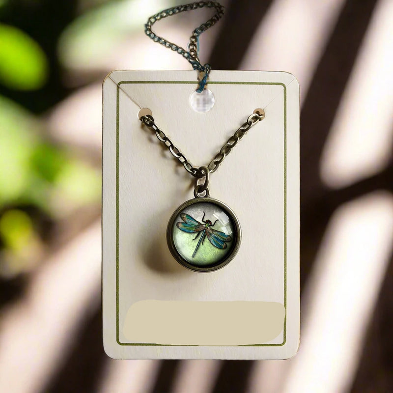 Dragonfly Green Glass Cabochon Double Sided Necklace FB2659 🦚