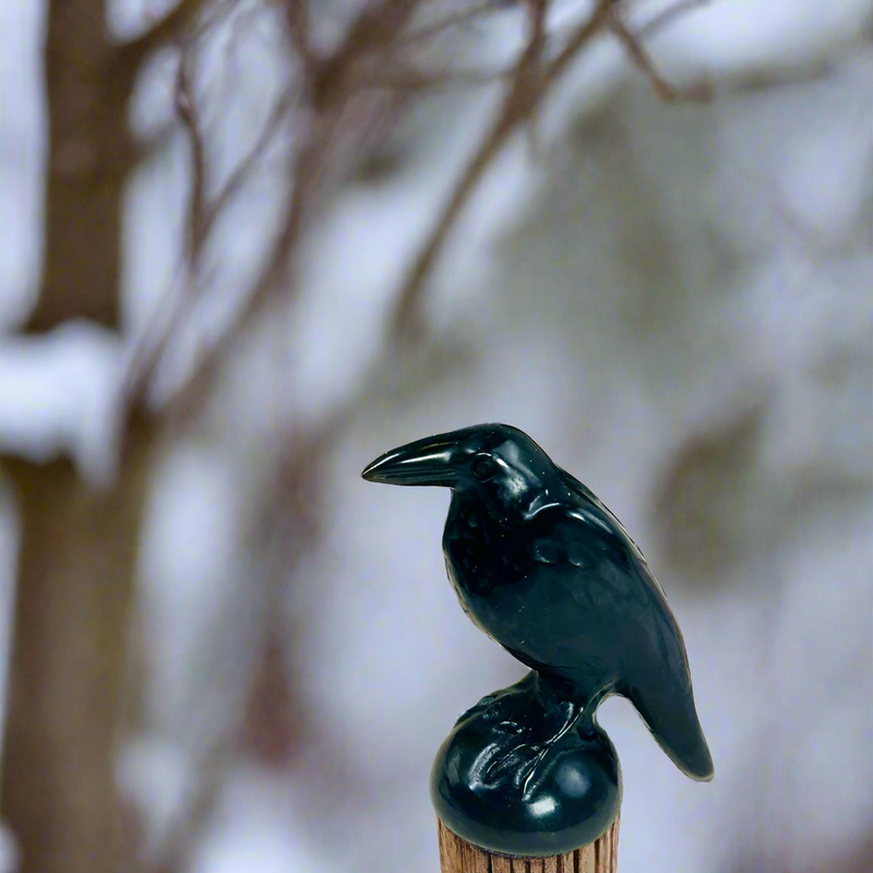 Black Obsidian or Green Jadeite Carved Ravens FB3032 🐦‍⬛🐦‍⬛