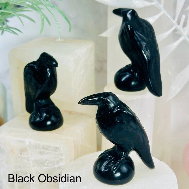 Black Obsidian or Green Jadeite Carved Ravens FB3032 🐦‍⬛🐦‍⬛