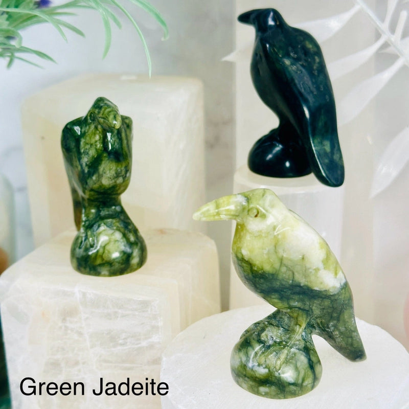 Black Obsidian or Green Jadeite Carved Ravens FB3032 🐦‍⬛🐦‍⬛