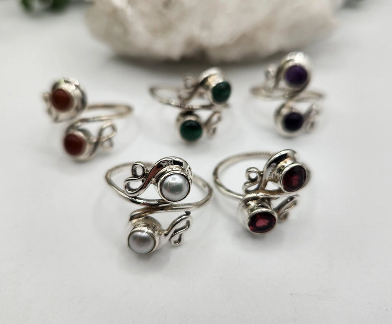 Sterling Silver Semi-Precious Gemstones, Two Stones Adjustable Rings FB1250