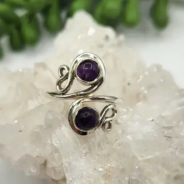 Sterling Silver Semi-Precious Gemstones, Two Stones Adjustable Rings FB1250