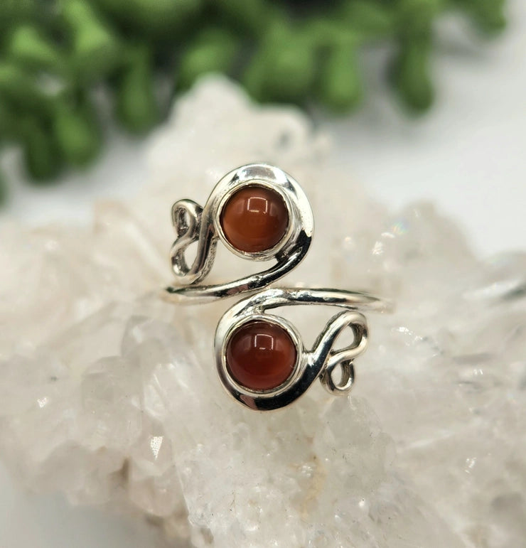 Sterling Silver Semi-Precious Gemstones, Two Stones Adjustable Rings FB1250