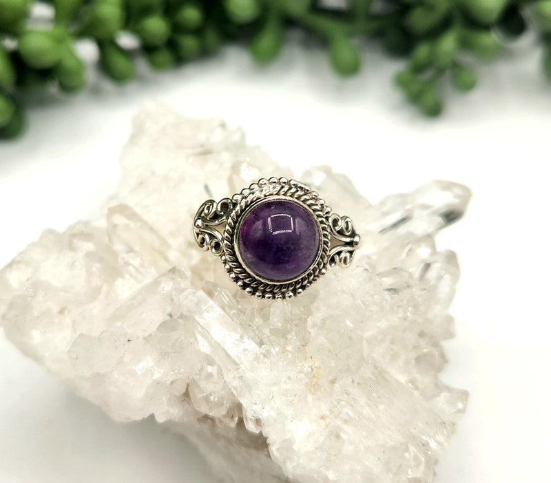 Sterling Silver Semi-Precious Gemstones, Round Stone, Filigree setting Rings FB3455 🌸