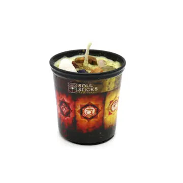 Sacred Smudge Candle 7 Chakras with Crystal Chips, Votive Size FB3481