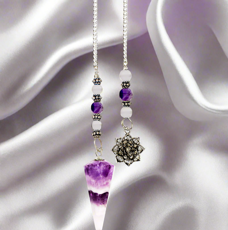 Amethyst Chevron Pendulum, Beaded with Lotus Charm FB3244 🌂