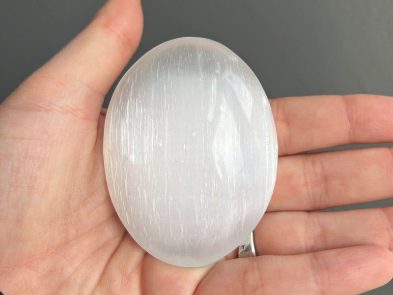 Selenite Palm Stone with Etched Feather FB2393 🪶