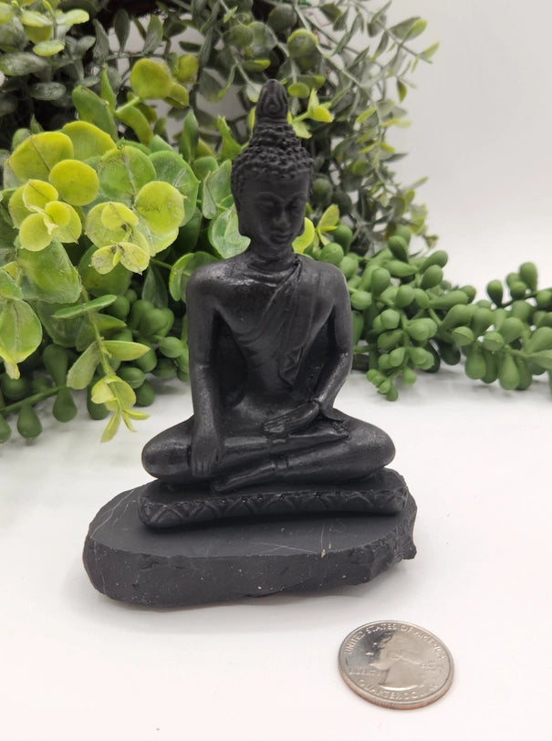 Shungite Finely Carved Buddha on stone base, 2 styles FB3115