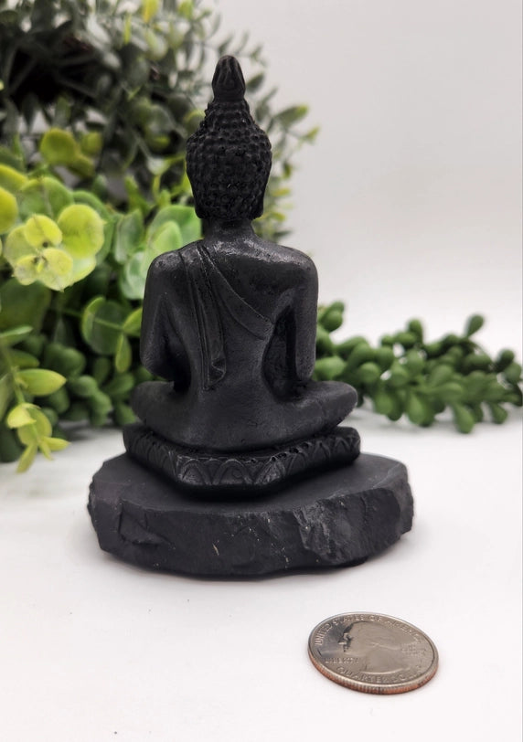 Shungite Finely Carved Buddha on stone base, 2 styles FB3115