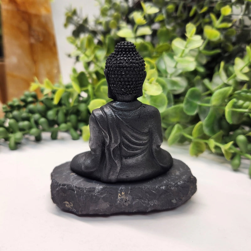 Shungite Finely Carved Buddha on stone base, 2 styles FB3115