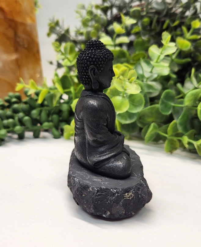 Shungite Finely Carved Buddha on stone base, 2 styles FB3115