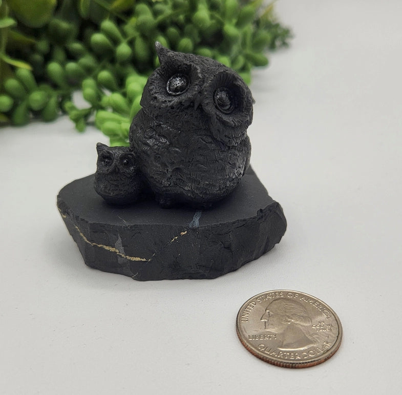 Shungite Owl & Owlet on Base, grounding FB1346