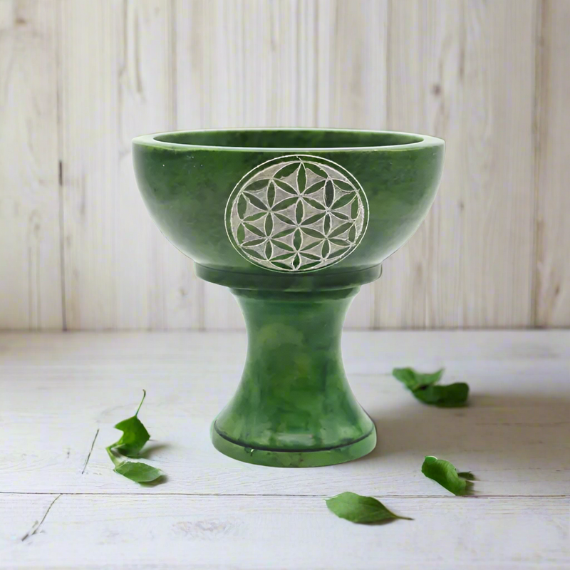 Soapstone Smudge Bowl with Stand - Flower of Life FB2611 🌿