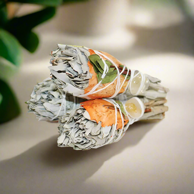 White Sage, Mitron Leaves, Rose Petals Torch Smudge Stick FB3280 🧡