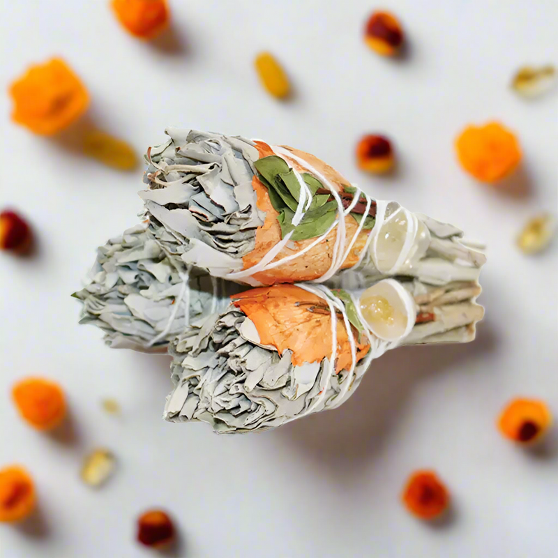 White Sage, Mitron Leaves, Rose Petals Torch Smudge Stick FB3280 🧡