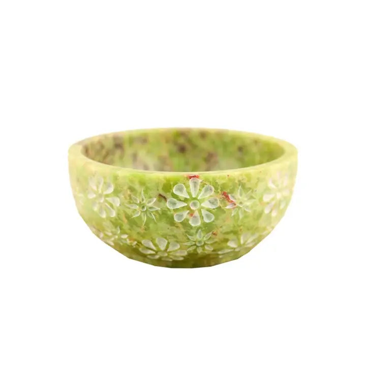 Smudge Bowl Carved from Soapstone Green Floral FB3461