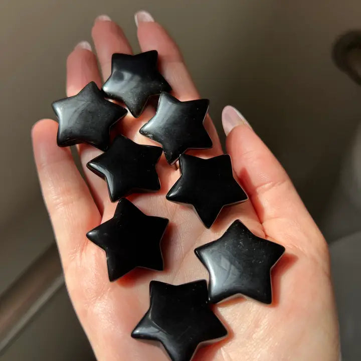 Star carving in Black Obsidian, pocket size FB2945