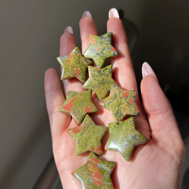 Star carving in Unakite, pocket size FB1466