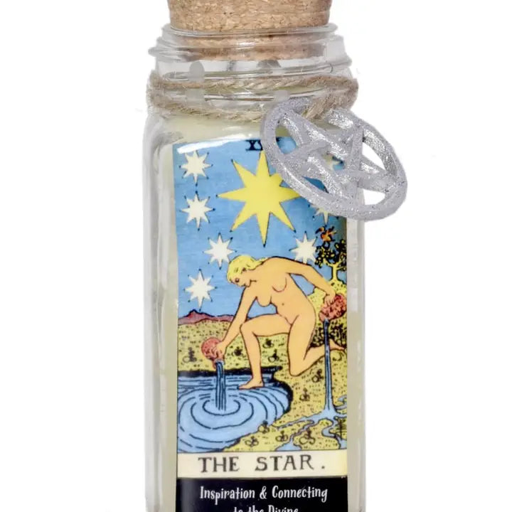 Tarot Candles with essential oils and crystals in a Corked Glass Jar FB3438