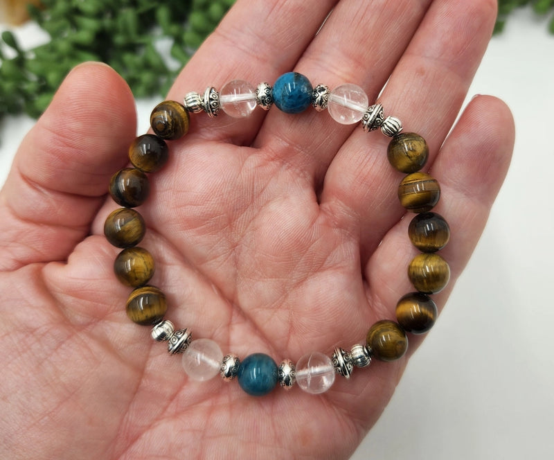 WEIGHT LOSS SUPPORT - Apatite, Clear Quartz, Tiger Eye Power Bracelet, 8mm FB2432 🌸