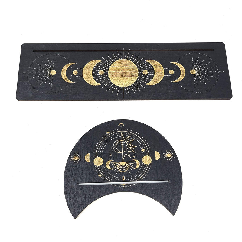 Wooden Tarot Card Holder, 2 piece Set, Moon Phase FB3474