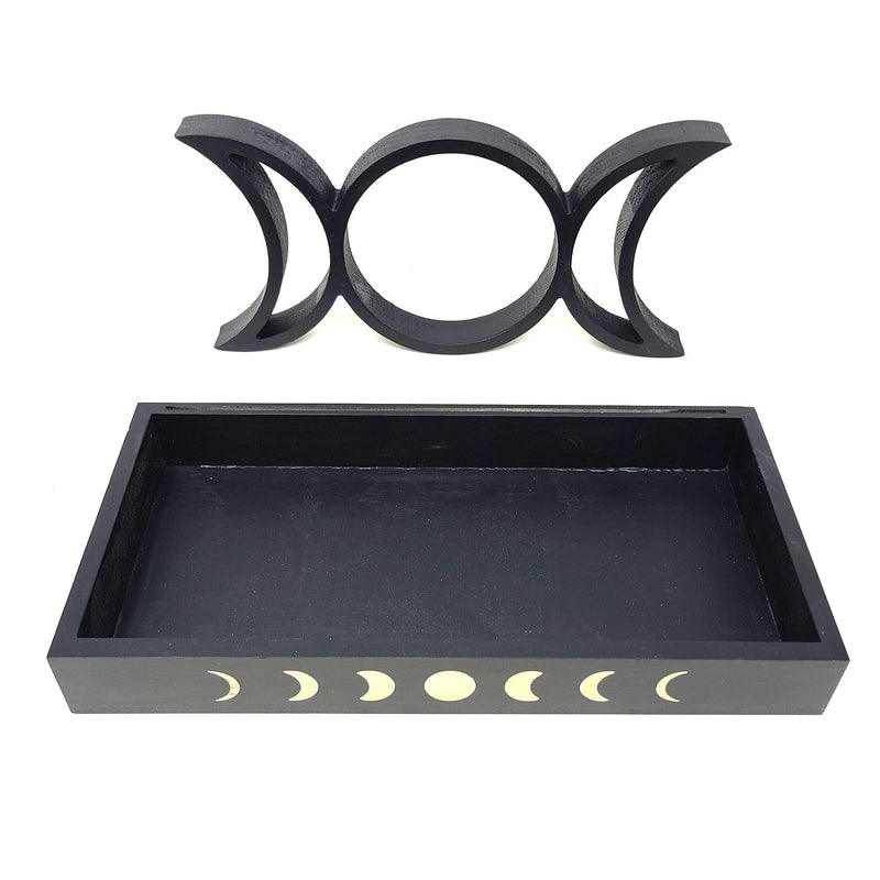 Wooden Tarot Card Holder, Triple Moon Phase Tray / Holder FB3472