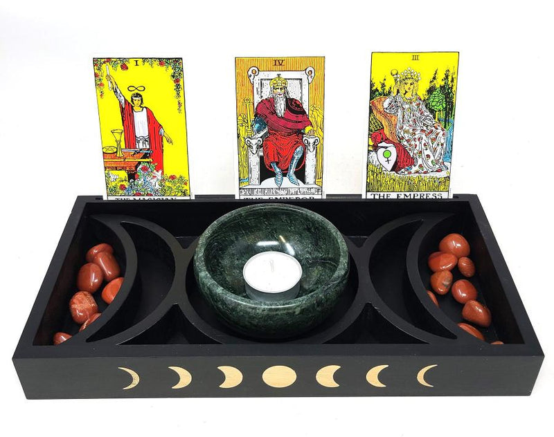 Wooden Tarot Card Holder, Triple Moon Phase Tray / Holder FB3472