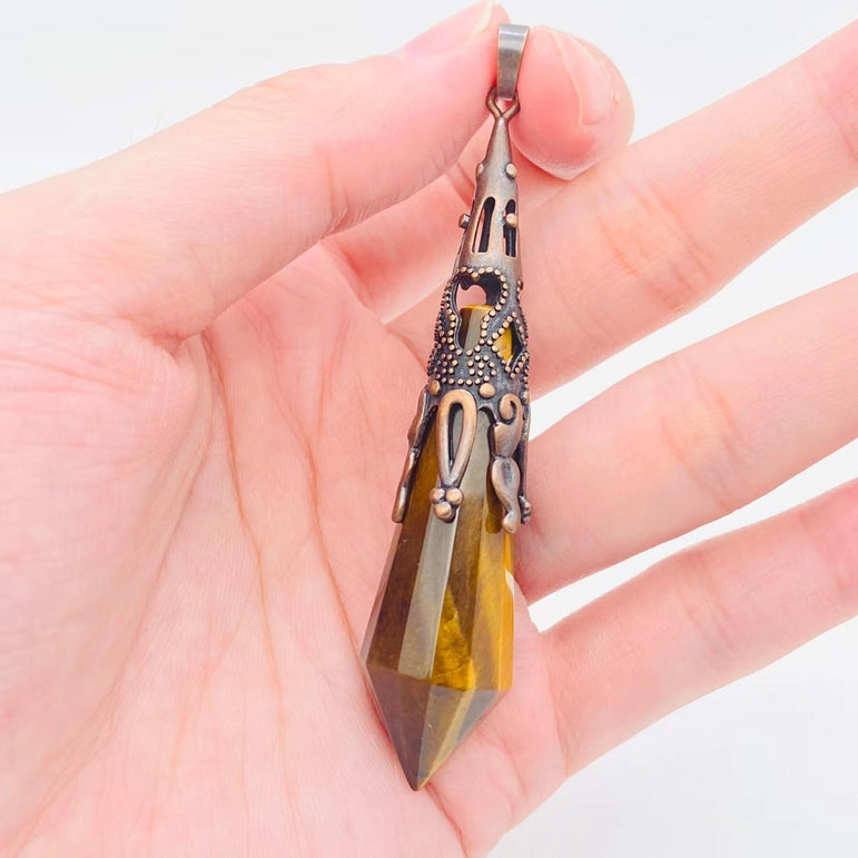 Pendulum Shape Copper & Assorted Gemstones Charm / Pendant FB3454