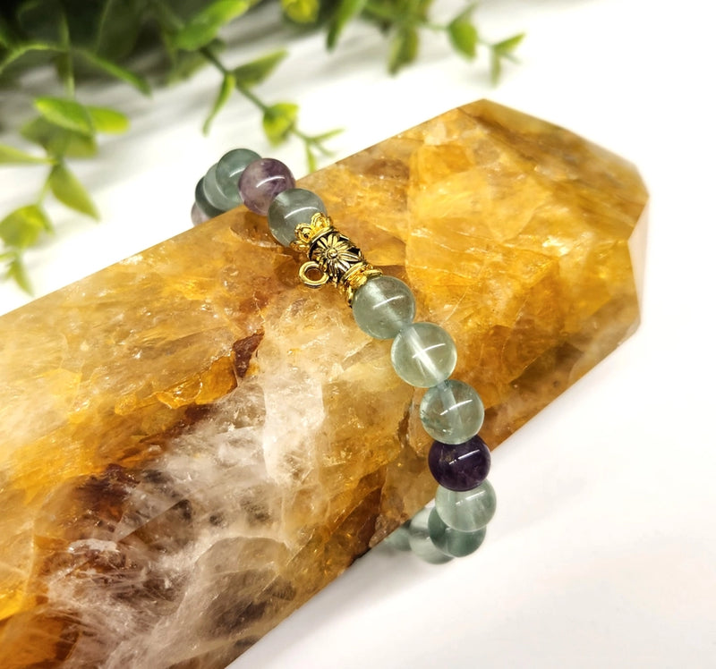 Rainbow Fluorite with Dragonfly or Hamsa Charm Power / Prayer Bracelet  FB3435