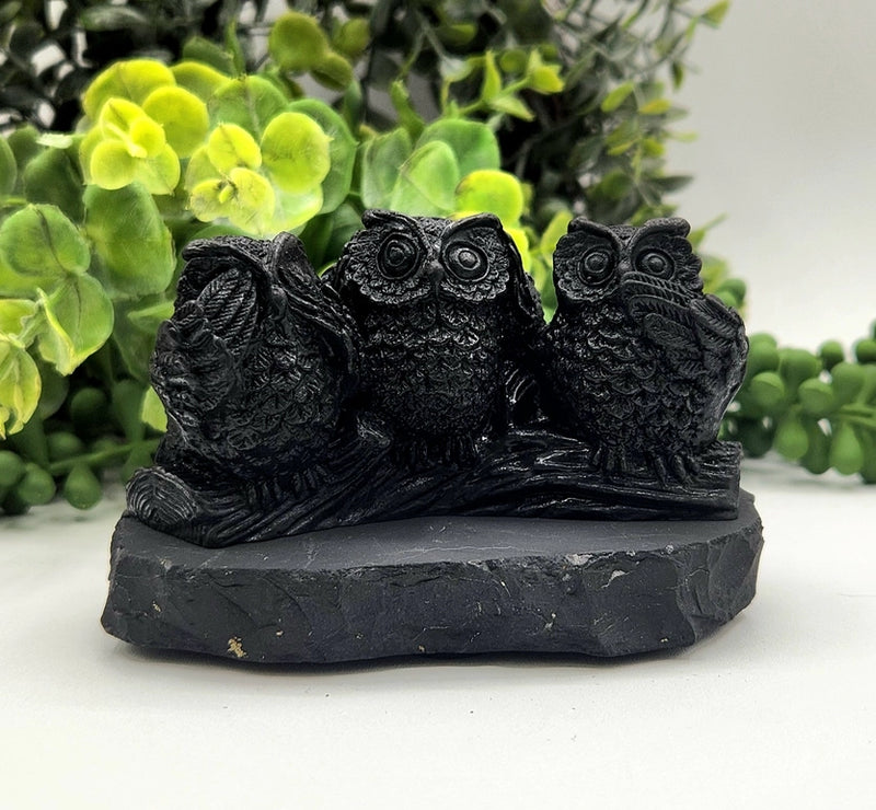 Shungite Three Owls, See no Evil, Hear no Evil, Speak no Evil, grounding FB3451