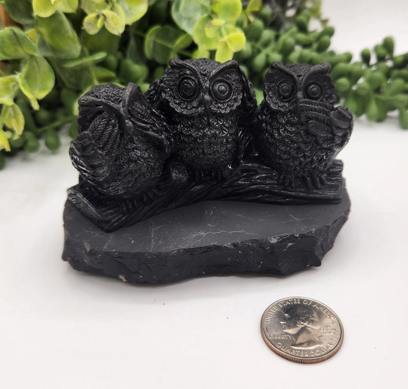 Shungite Three Owls, See no Evil, Hear no Evil, Speak no Evil, grounding FB3451