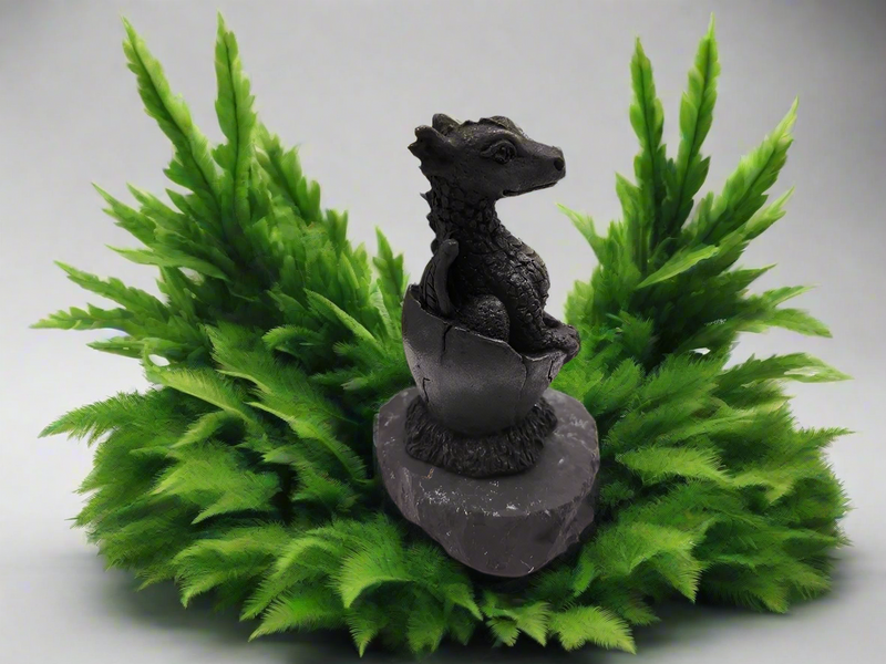 Shungite Dragon in Egg on Base, Detailed Carving, grounding & protection stone FB3448 🐉