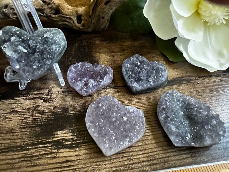 Amethyst Drusy / Cluster Carved Hearts for tranquility, calm and serenity FB1905