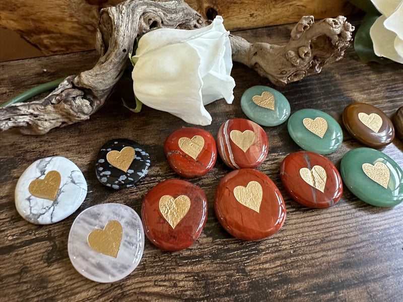 Heart Engraved Polished Soothing Stones - de-Stress!  Assorted Gemstones FB3320