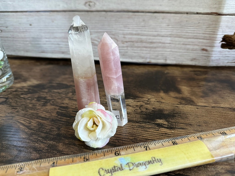 Rose Quartz Bonded with Clear Quartz Polished Standing Generator Point (Tower) FB3209