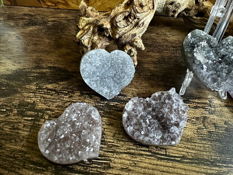 Amethyst Drusy / Cluster Carved Hearts for tranquility, calm and serenity FB1905