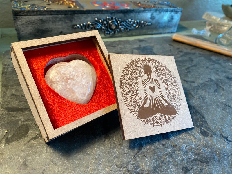 Amethyst, Rose Quartz or Clear Quartz Heart with Embossed Wood Box, Powerful Healing - Stress Relief FB2647