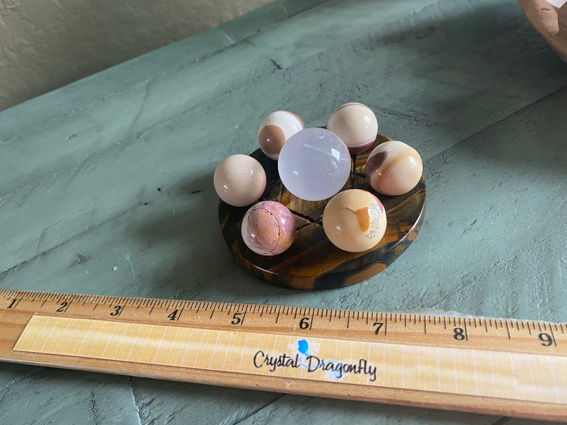 Glass, Tiger Eye or Rose Quartz Etched Star Raised Multi Small Sphere Stand FB2905
