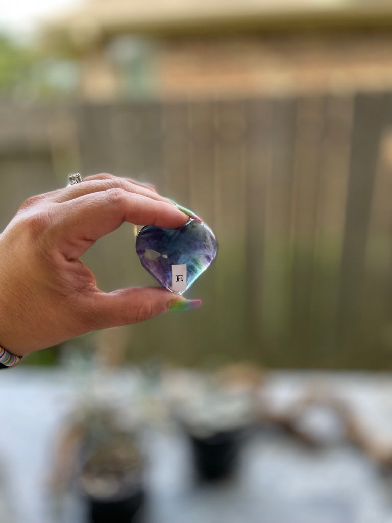 Rainbow Fluorite Hearts for confidence, intuition & to neutralize stress, FB1136