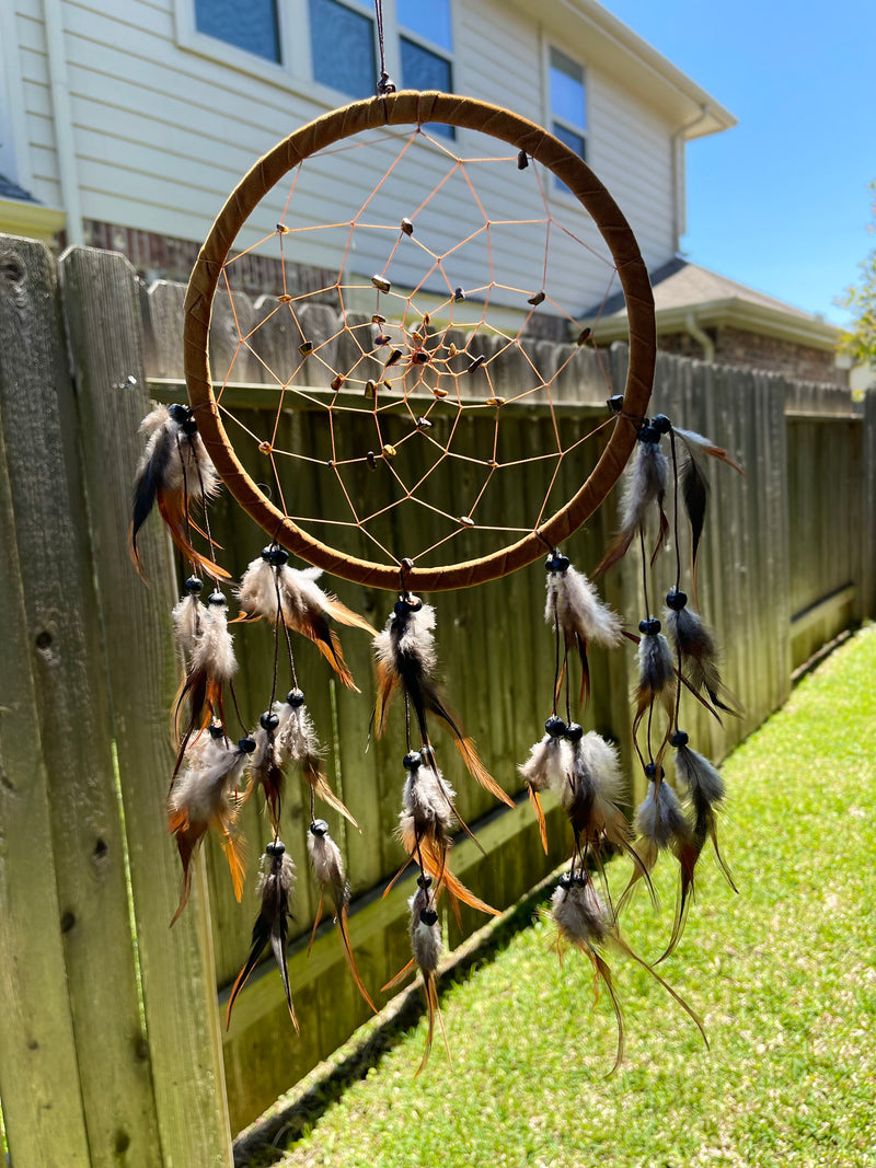 Tiger Eye Spiral Web and Feather Dream Catcher FB2575
