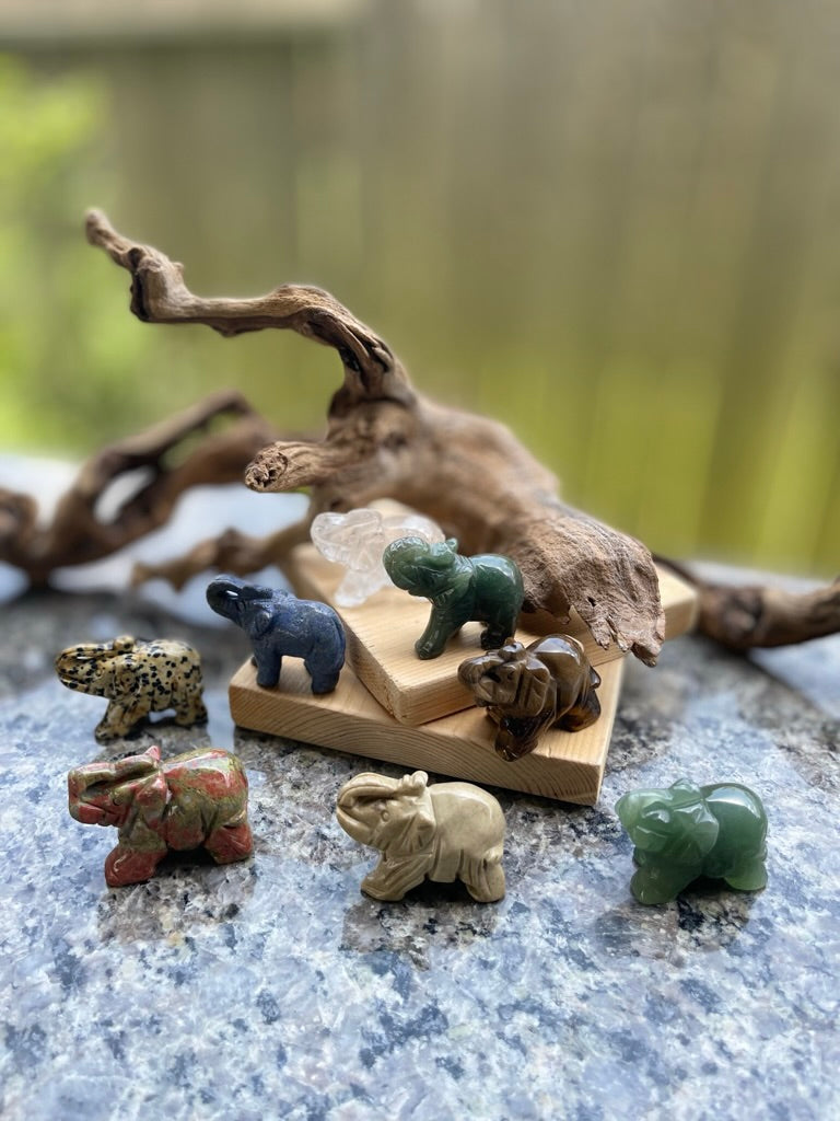 Elephant Totem/Spirit Animal Carving, Assorted Gemstones FB1064