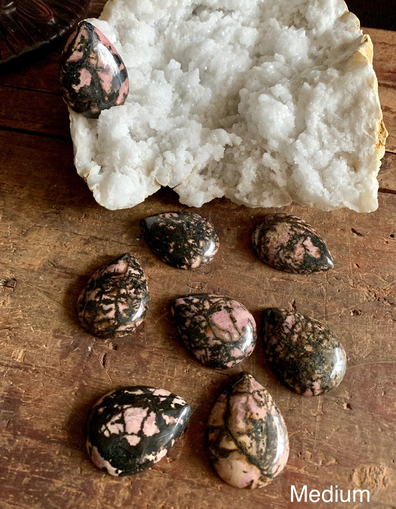 Polished & Carved Rhodonite Cabochons; FB2328