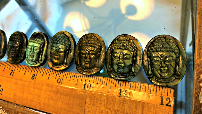 Labradorite Carved Buddha Cabochons; FB1748