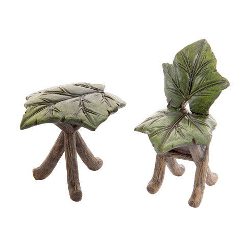 Fairy Garden / Miniature Accessories - Miniature Leaf Table & Chair Set - FB1770
